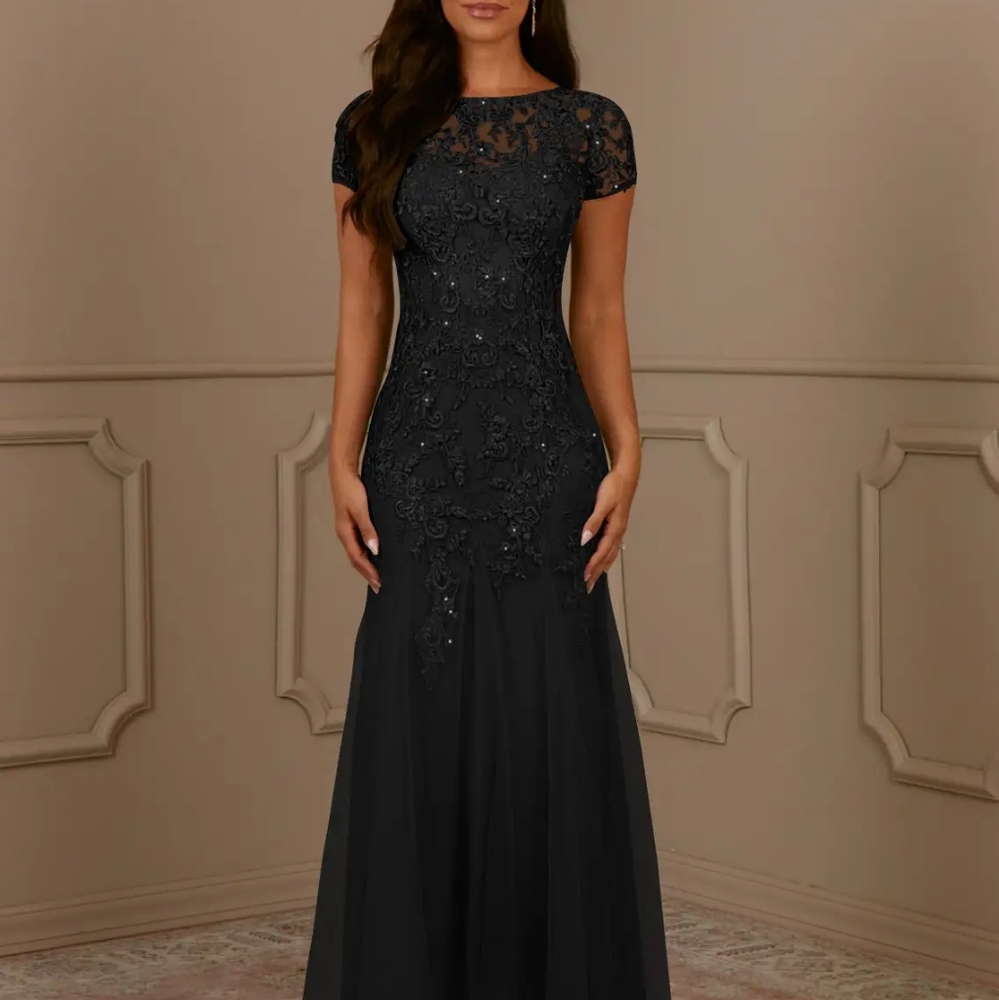 Azazie Black Lace Maxi Dress